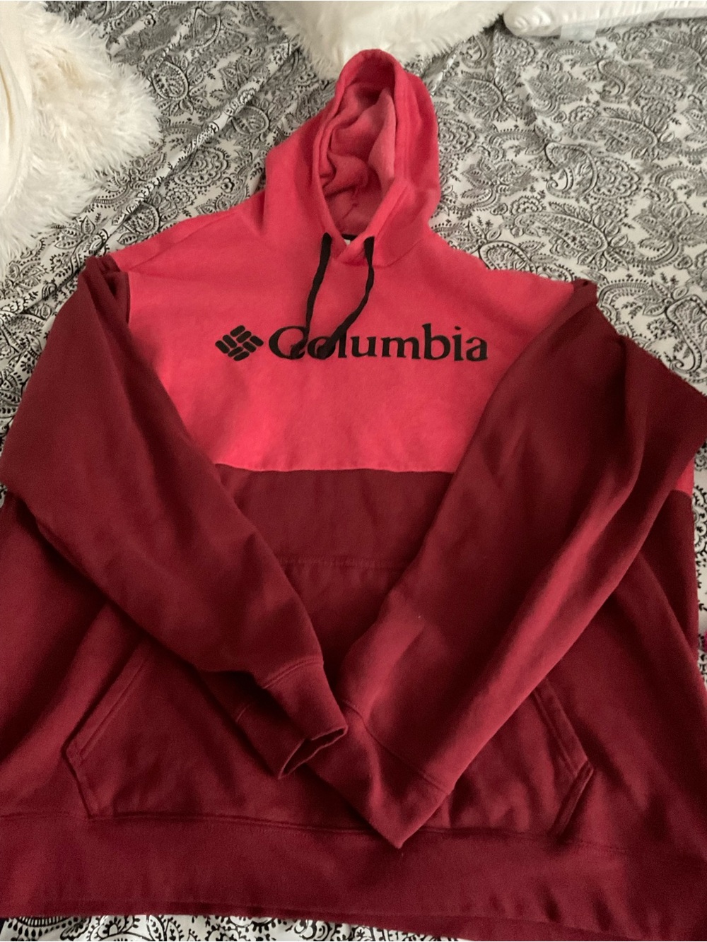 Columbia Two-Tone Red and Burgundy Pullover Hoodie